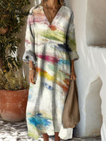 Women's Abstract Colors Pattern Art Print Casual Cotton Dress