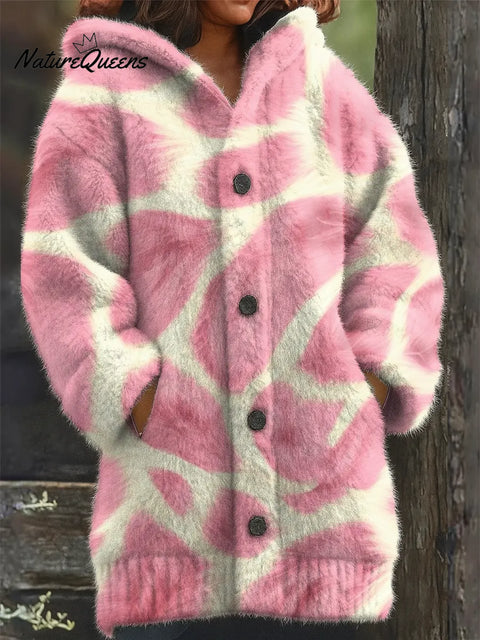 Women's Abstract Pattern Art Print Casual Fleece Coat