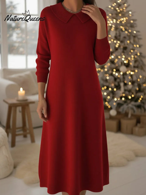 Retro Peter Pan Collar Knit Midi Dress