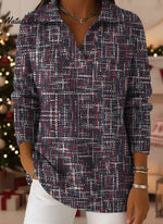 Women's Geometric Short-line Decorative Patterns Casual Shirt Collar Long Sleeve Sweater