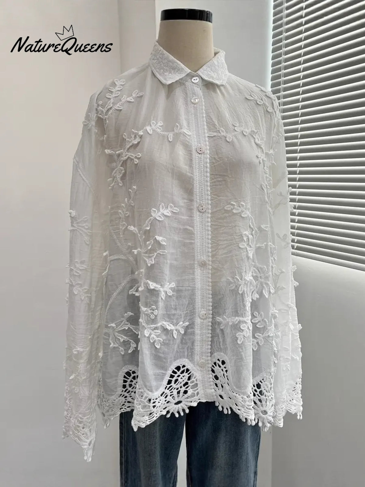 Women's Lace Embroidered Cotton Shirt