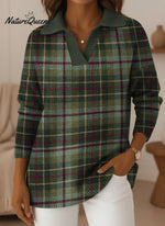 Women's Vintage Art Plaid V-neck Sweater