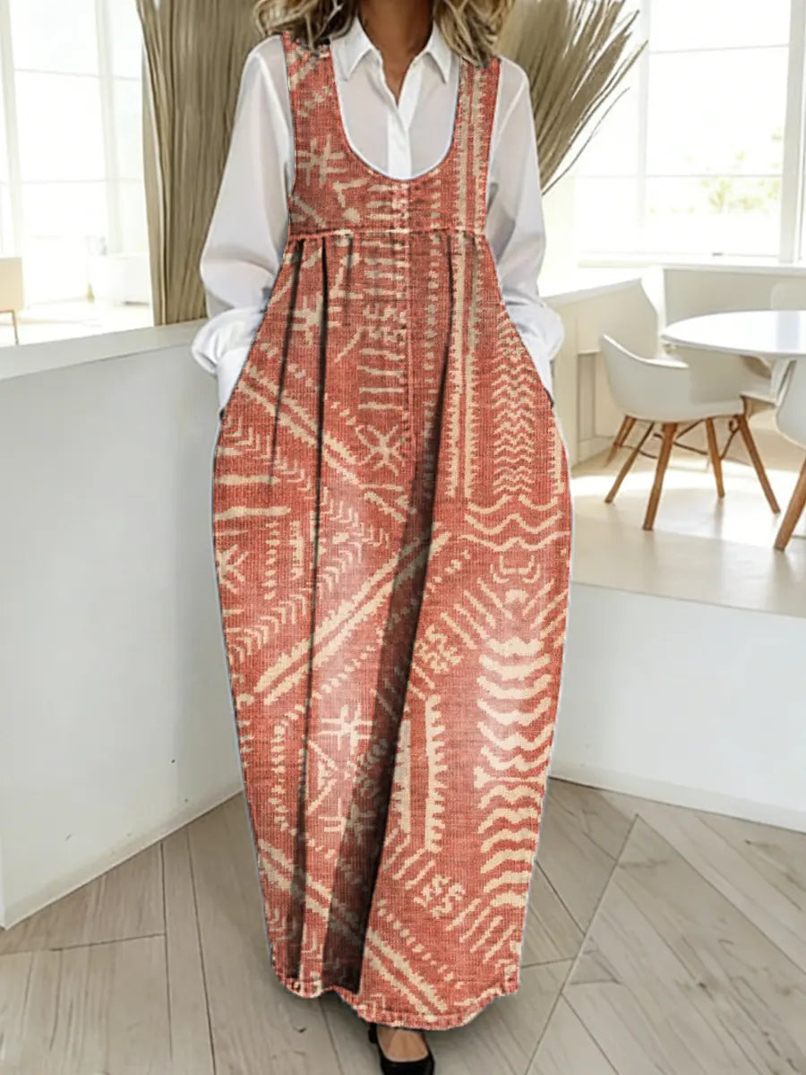 Women's Vintage Pattern Art Print Casual Cotton Denim Dress