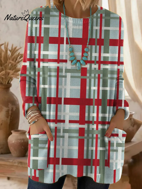 Women's Retro Plaid  Art Pattern Art Print Casual Cotton Knitted Sweater