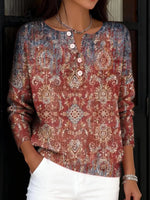 Women's VintageHippie Art Print Buttoned Cardigan Sweater