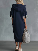 Women's 3/4 Sleeve Casual Loose Hooded Cotton Dress