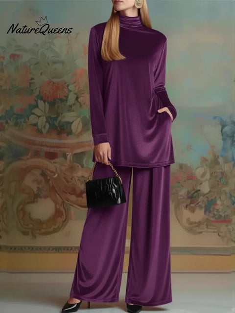 Women's Cozy Velvet Top and Pants Two-Piece Set