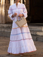 Women's Patchwork Colorful Woven Ribbon 100% Cotton Maxi Dress