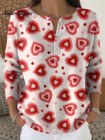 Women's Retro Plaid Heart Art Print Valentine's Day Casual Sweater