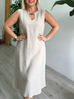 Elegant Beaded-collar Cotton-linen Dress