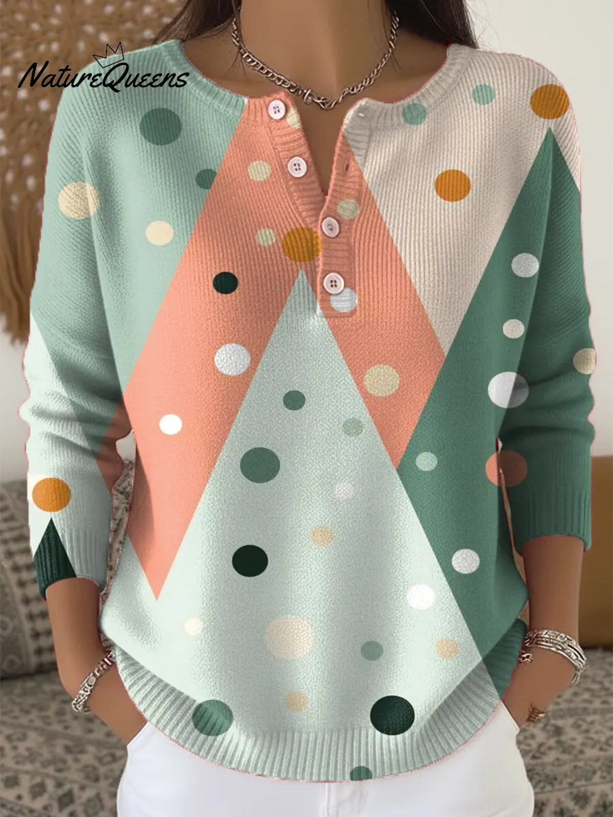 Women's Abstract Pattern Art Print Casual Cardigan Sweater