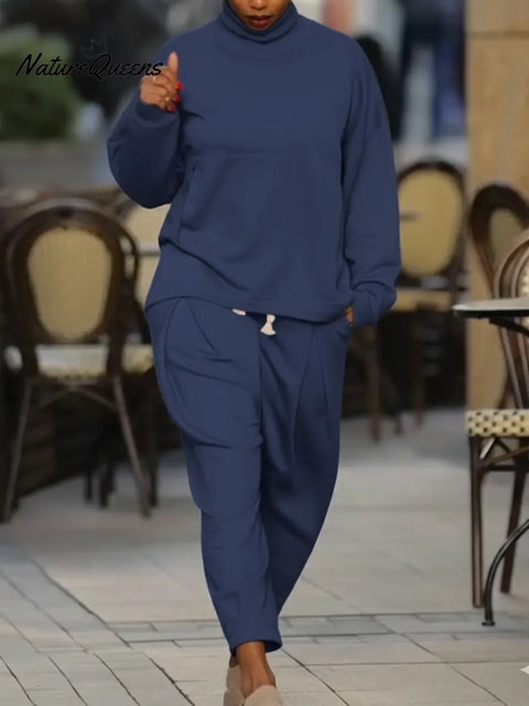 Women's Comfortable Casual Cotton Sweatshirt and Pants Two-Piece Set