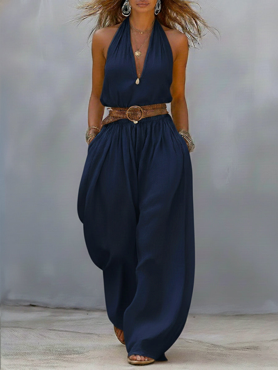 Casual Linen And Cotton Sleeveless Jumpsuit