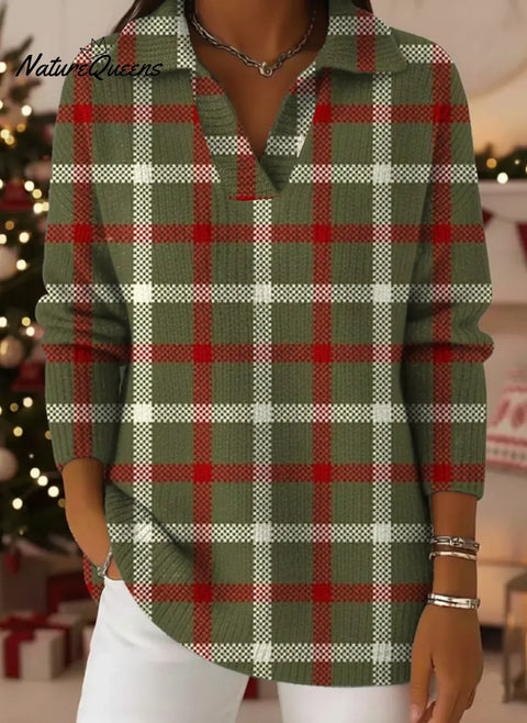 Women's Plaid Pattern Art Print Casual Cotton Sweater