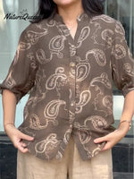 Women's Paisley Print Cotton Linen Shirt