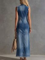 Women's V-neck Sleeveless Casual Loose Denim Slit Dress
