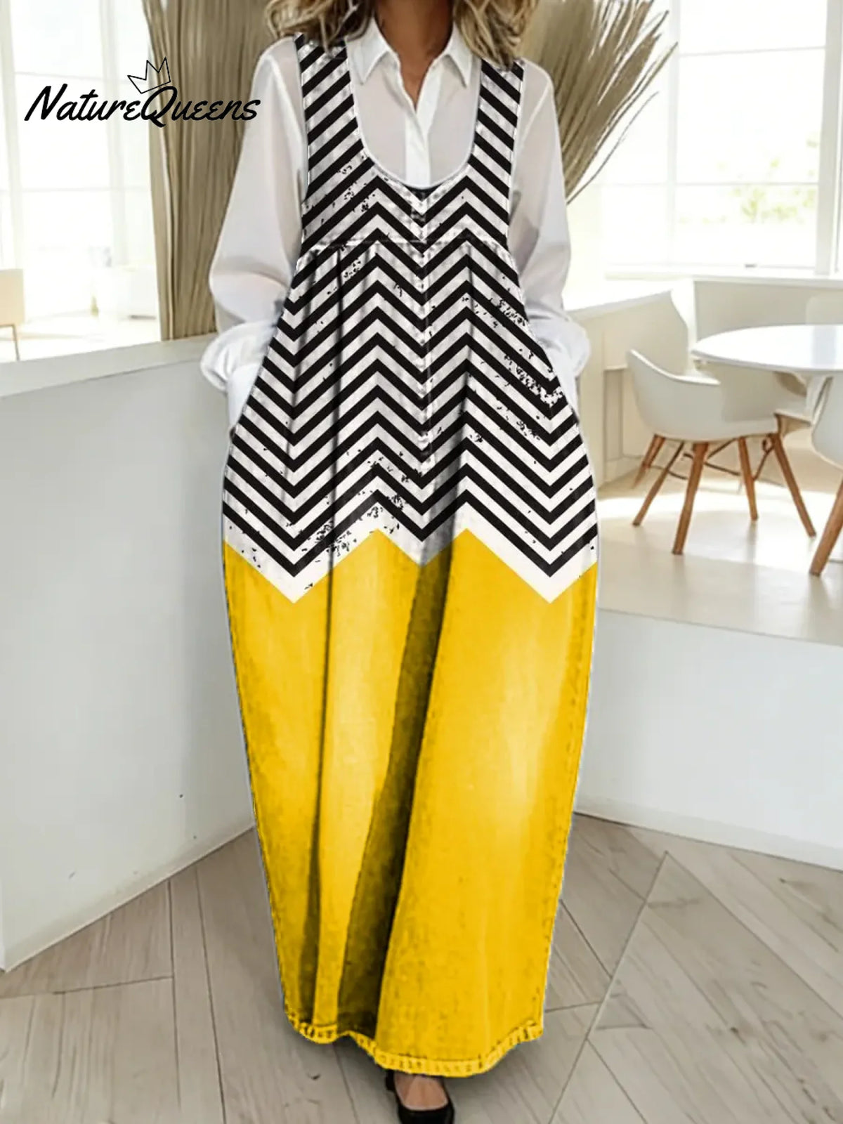 Women's Abstract Pattern Art Print Casual Cotton Denim Dress