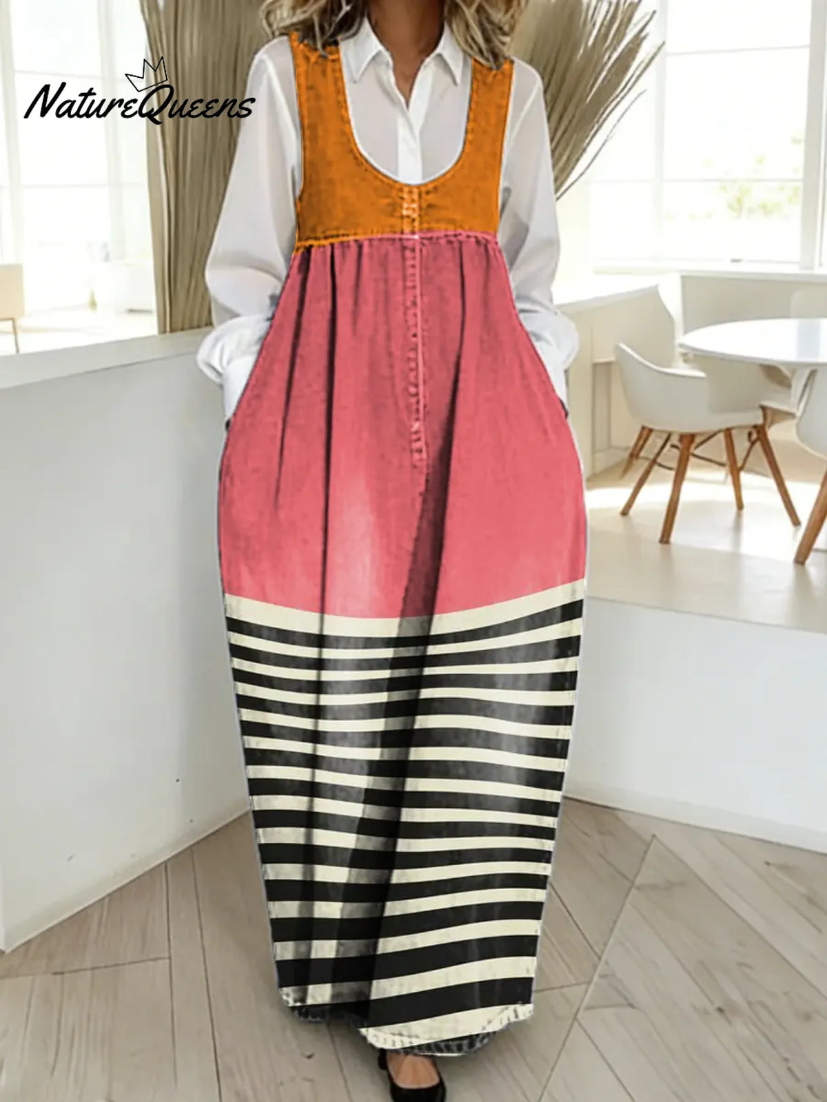 Women's Abstract Pattern Art Print Casual Cotton Denim Dress