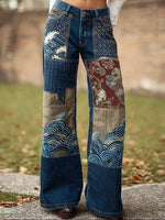 Women's Vintage Pattern Art Print Casual Cotton Denim Jeans