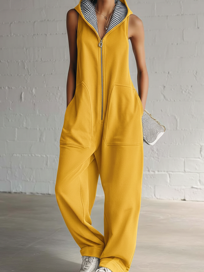 Casual And Cozy Hooded Zip-up Jumpsuit