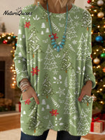 Women's Christmas Tree Pattern Art Print Casual Cotton Knitted Sweater