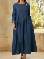 Elegant Vintage Button-down Collar Denim Cotton Dress