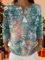Women's Christmas Gradient Snowflakes Pattern Art Print Buttoned Cardigan Sweater