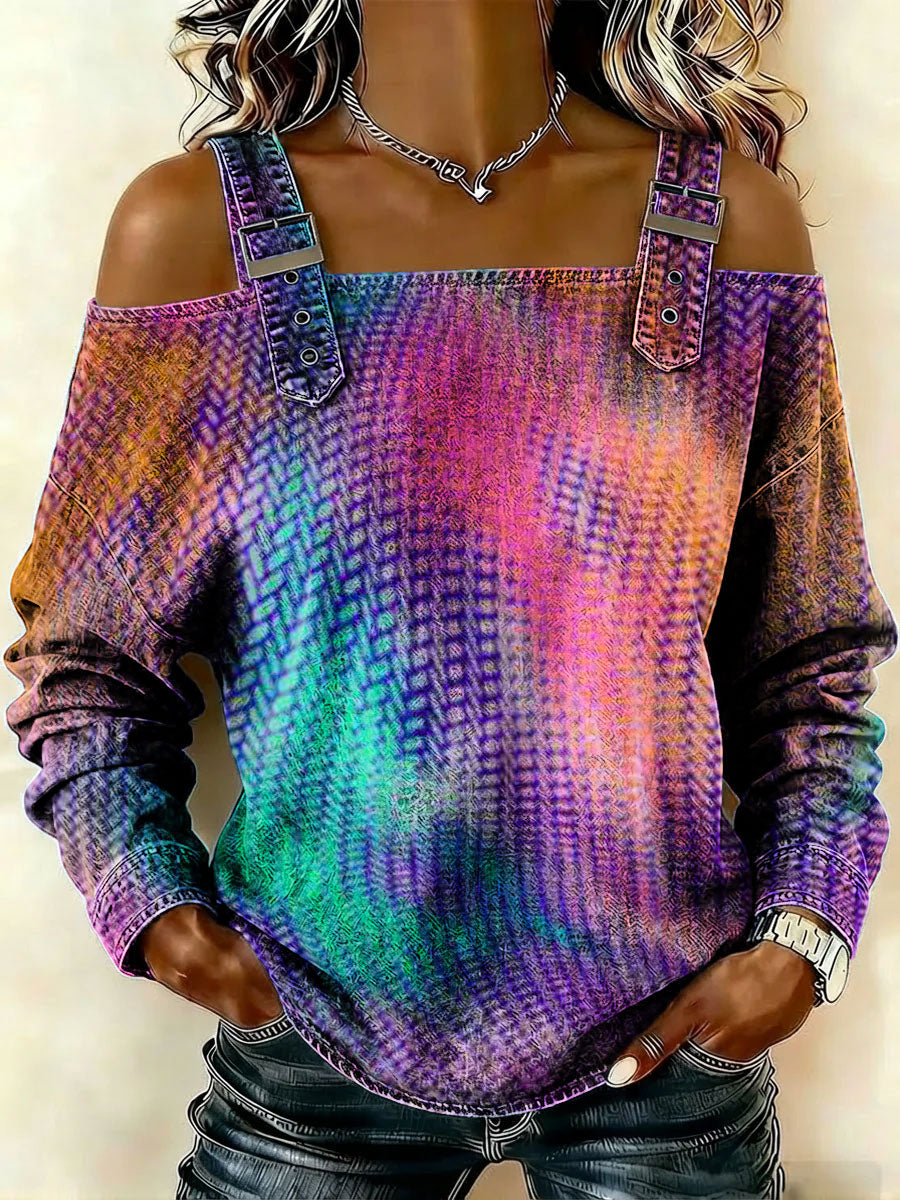 Women‘s Vintage Pattern Art Print Casual Cotton Denim Shirt