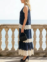 Women's Retro Floral Patchwork No Sleeve Art Casual Stylish Dress