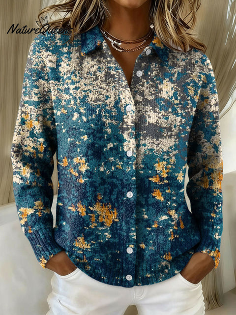 Women's Geometric Abstract Stripe Pattern Art Print Cowl Neck Sweater