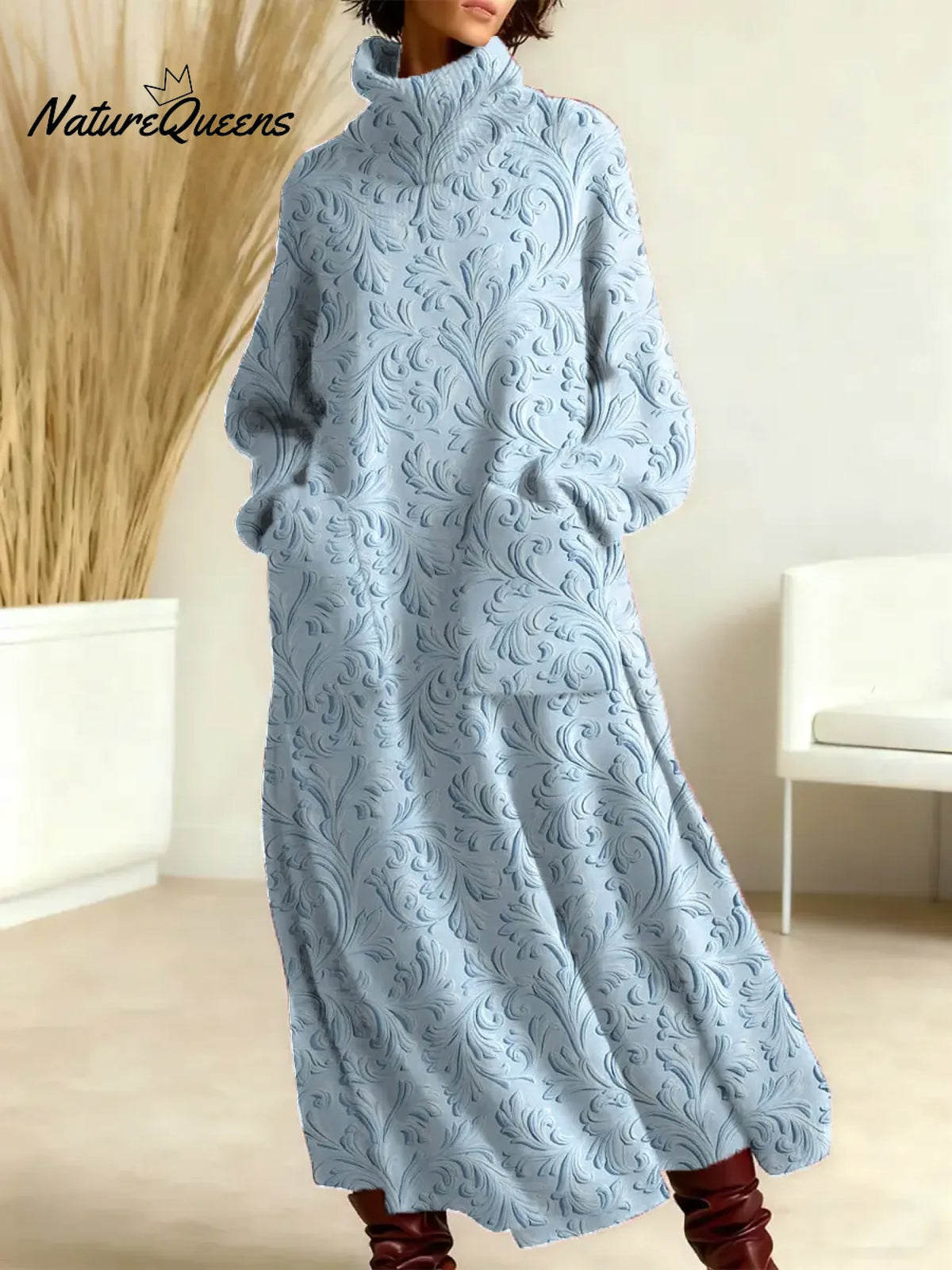 Women's Vintage Flower Art Print Casual Cotton Knitted Dress