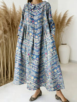 Women Vintage Pattern Art Print Casual Denim Dress