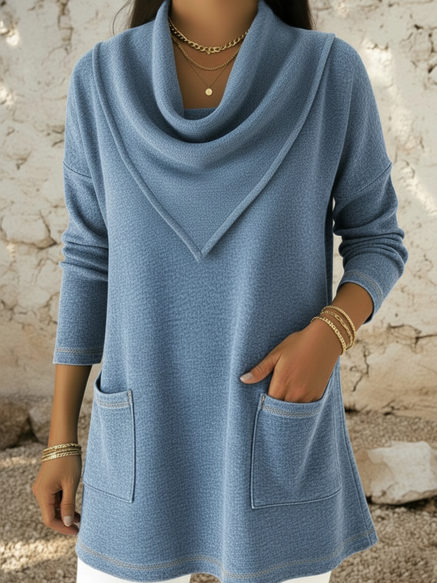 Retro Triangular Collar Pocket Denim Cotton Top