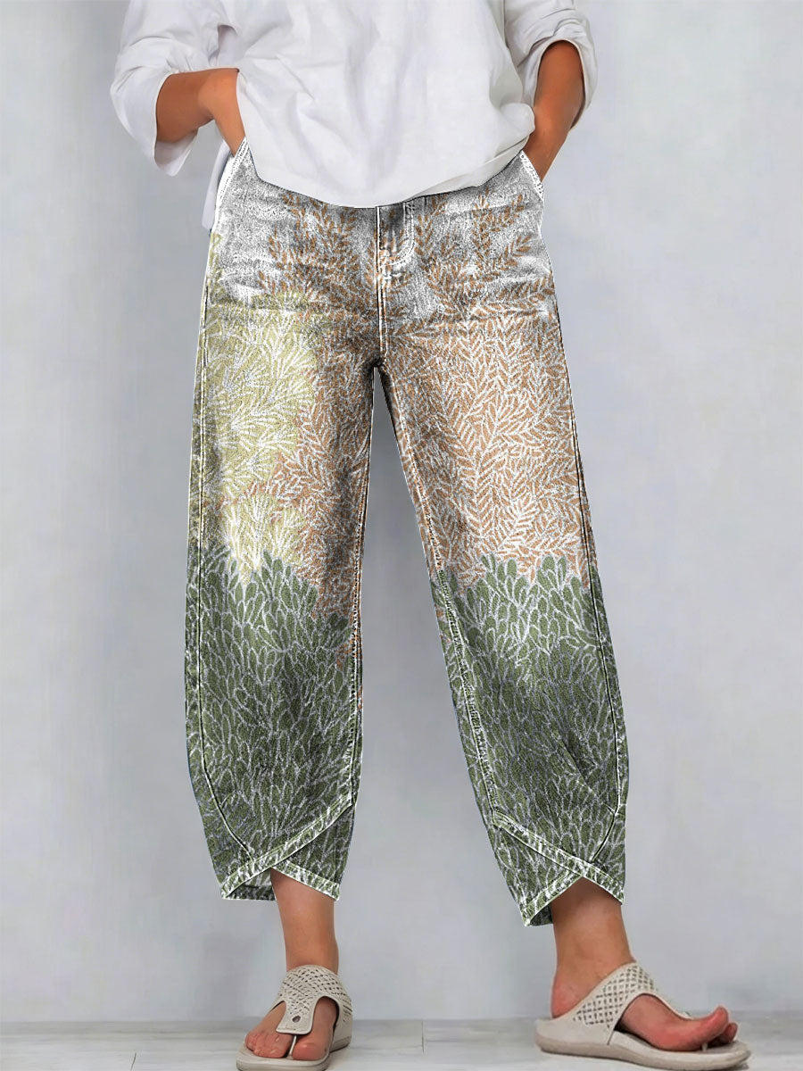 Women's Vintage Nationality Pattern Art Prints Casual Denim Cotton Pants