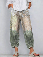 Women's Vintage Nationality Pattern Art Prints Casual Denim Cotton Pants