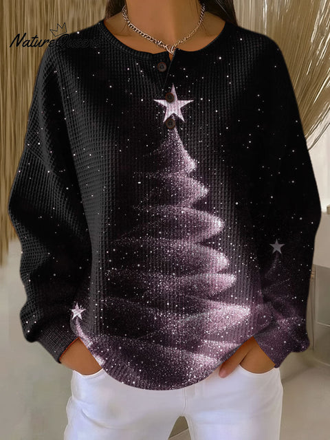 Women's Christmas Tree Pattern Art Print Casual Cotton Shirt