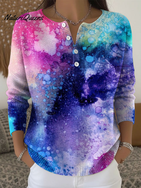 Women's Geometric Abstract Gradient Pattern Art Print Buttoned Cardigan Sweater