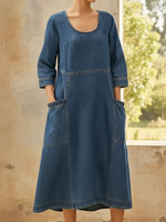 Casual U-neck Denim Cotton Dress