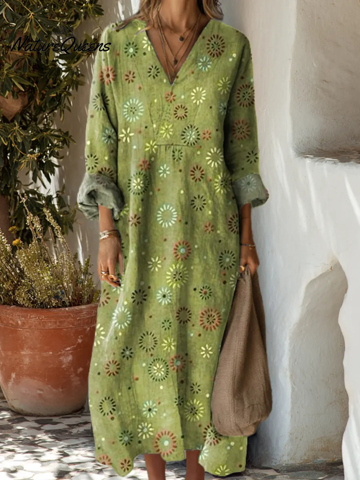 Women's Vintage Pattern Art Print Casual Cotton Dress