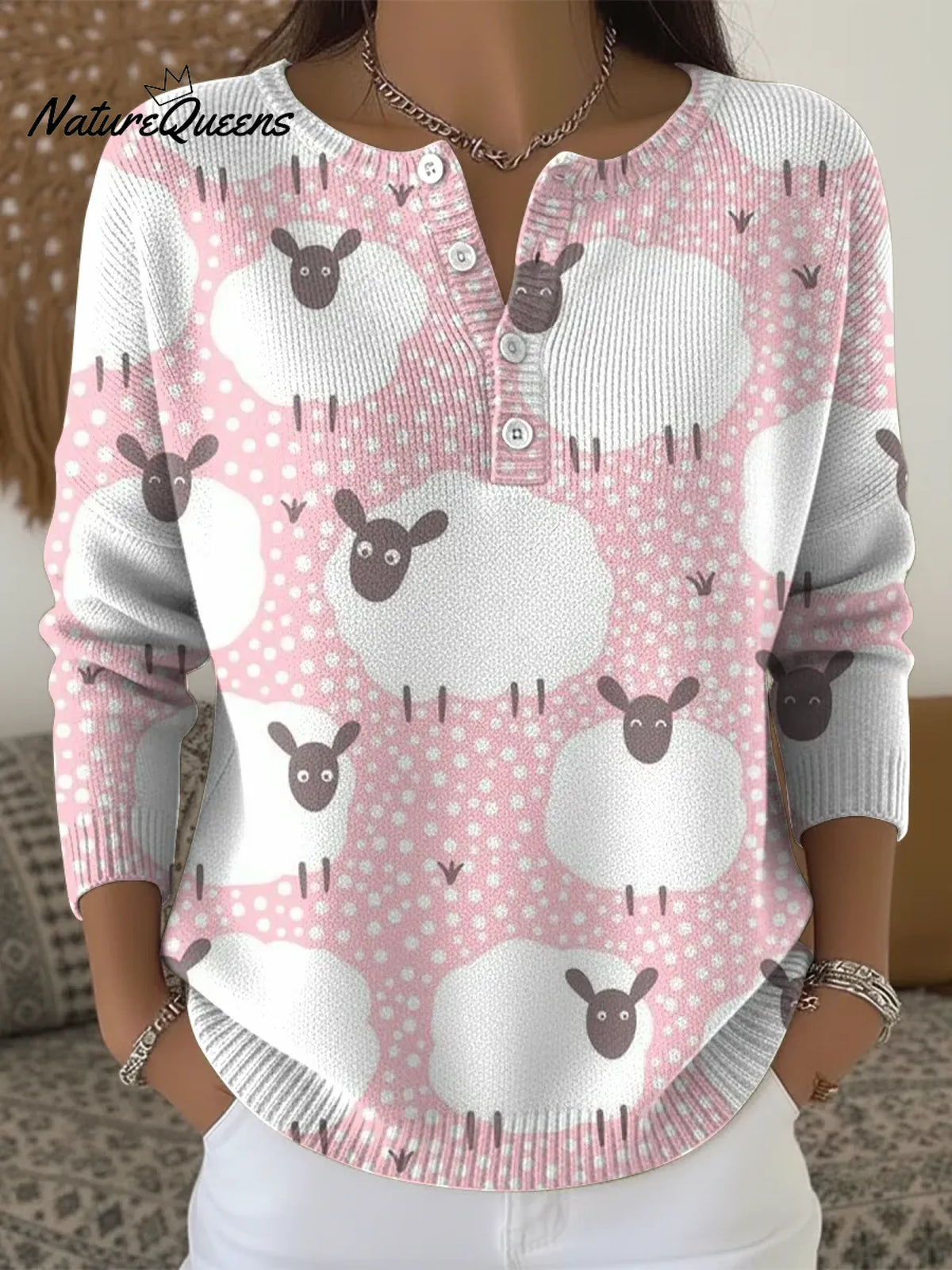 Women's Cute Little Sheep Pattern Casual Sweater