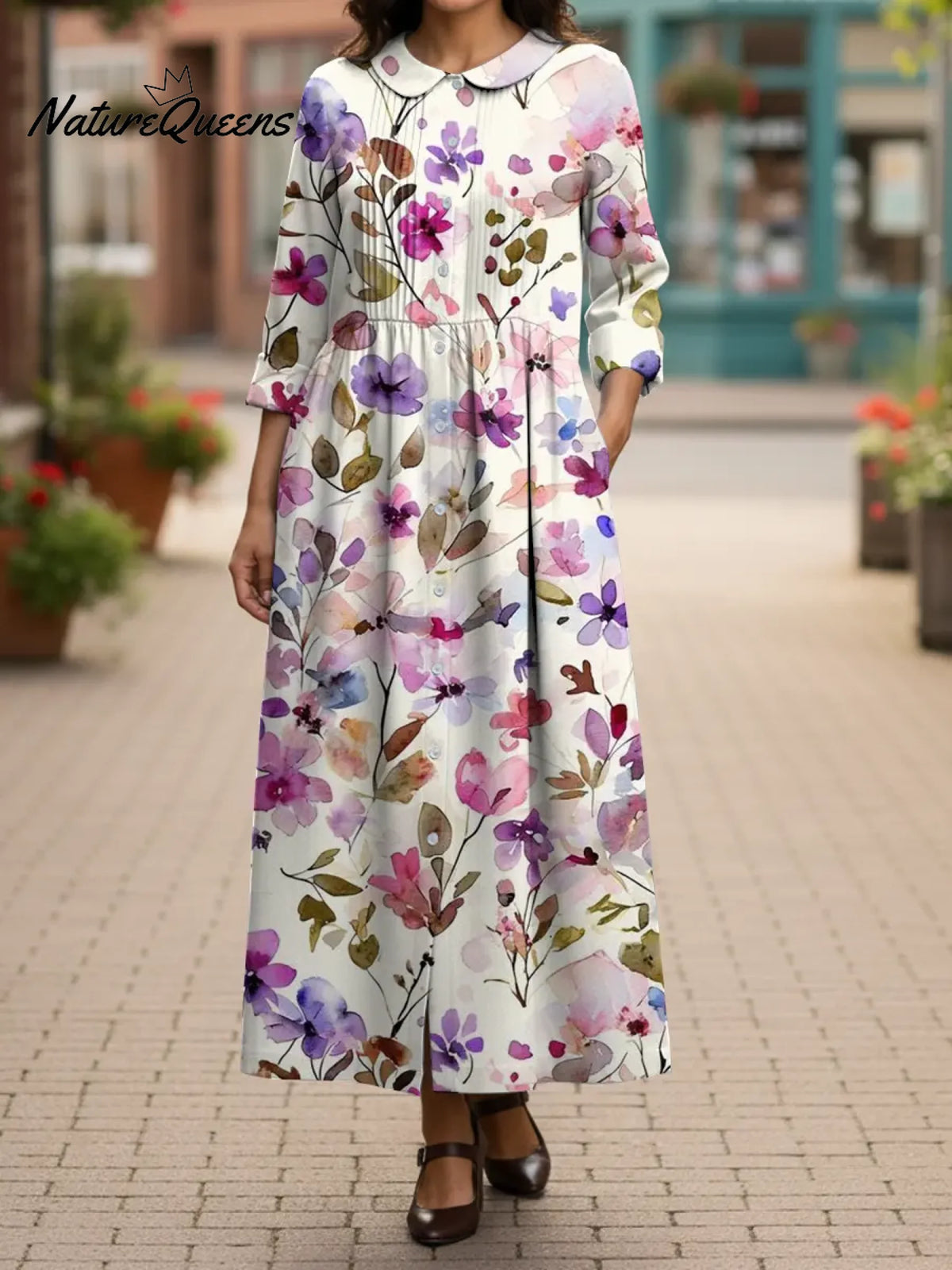 Women's Retro Flower Cotton And Linen Dress