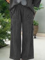 Casual Pocketed Denim Wide-leg Pants