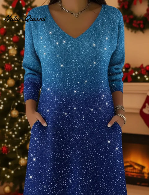 Dreamy Starry Sky Gradient V-neck Knit Dress