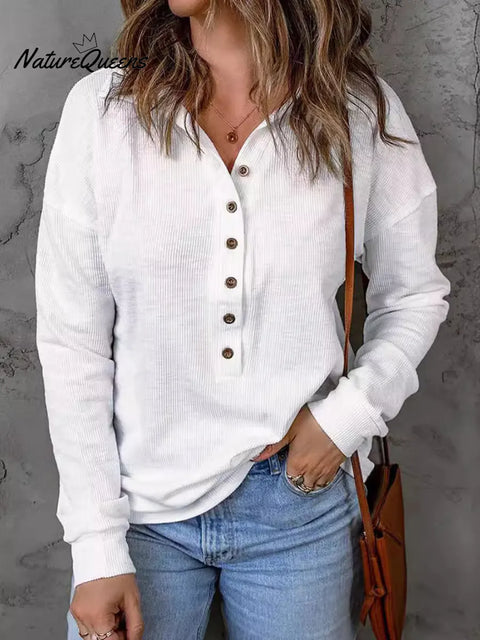 Women's Solid Color Lapel Long Sleeve Casual Loose Knit Top