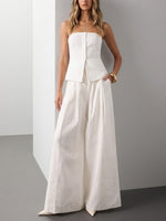Women's Strapless Top And Wide-leg Pants Cotton And Linen Set