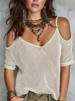 Sexy Casual Off-shoulder Mesh-panel Knit Top