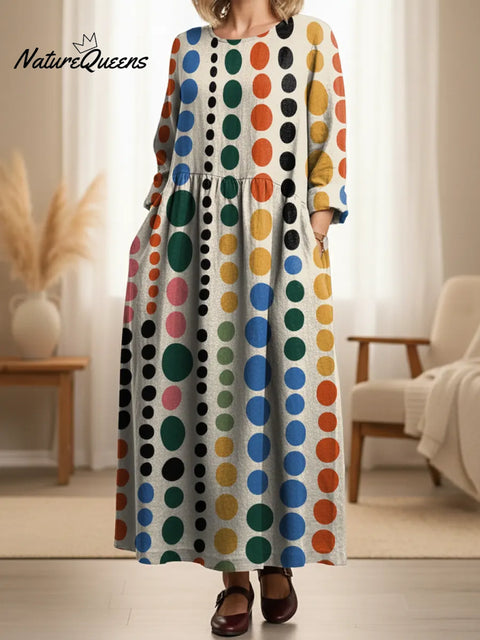 Women's Colorful Dot Art Print Pocket Cotton Dress