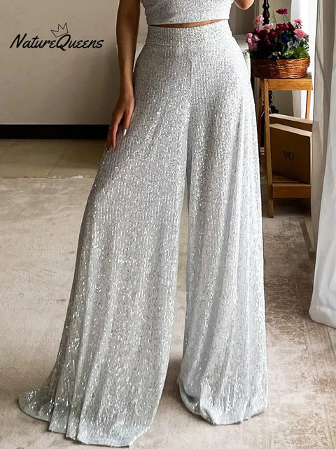 Women's Christmas Party Date Shiny Wide Leg Pants