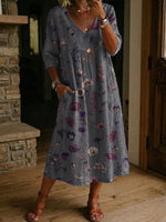 Women's Retro Flower Pattern Print Cotton-linen Dress