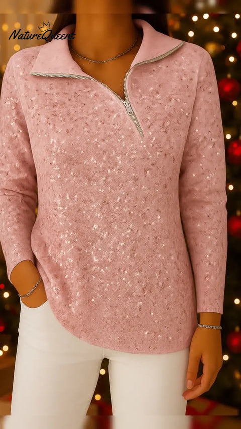 Women's Gradient Print Collared Long Sleeve Casual Loose Sequined Knit Cardigan